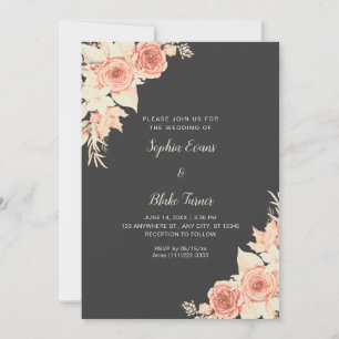 Invitation Élégant Rustique Roses Orange Automne Gris Mariage