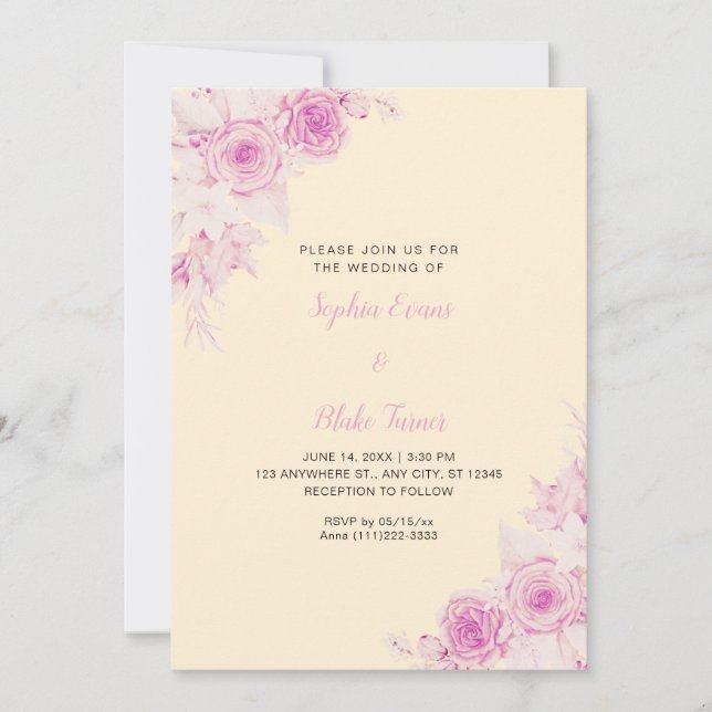 Invitation Élégant Rustique Roses Roses Mariage Orange d'Auto (Devant)