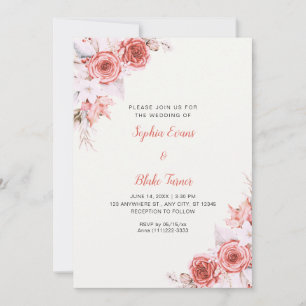Invitation Élégant Rustique Roses Roses Roses Tombent Sur Mar