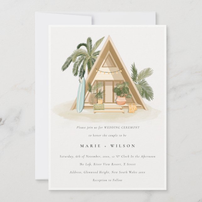 Invitation Élégant Rustique Tropical Palm Beach Shack Mariage (Devant)