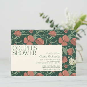 Invitation Elégant Rustique Vert Floral Couples Douche