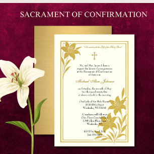 Invitation Élégant sacrement de la confirmation Lys d'or