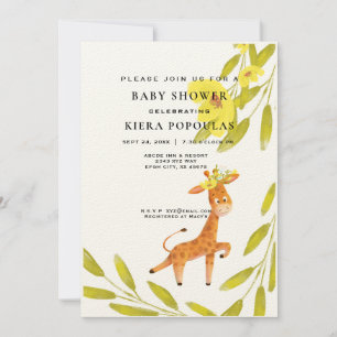 Invitation Elégant Safari Girrafe Baby shower floral rose