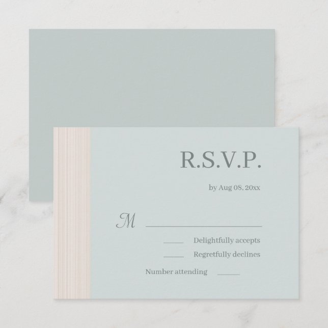 Invitation Elégant Sage Bleu Gris Grains Grains Mariage RSVP (Devant / Derrière)