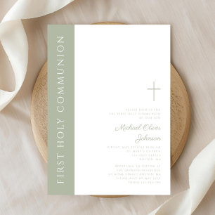Invitation Elégant Sage Croix verte Première communion sainte