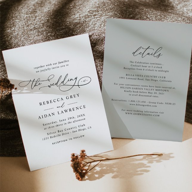 Invitation Élégant Sage De Script Vert Tout En Un Mariage (Créateur téléchargé)