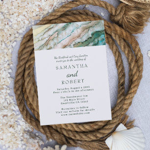 Invitation Elégant Sage et Gold Beach Mariage