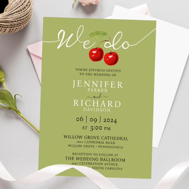 Invitation Elégant Sage Et Mariage Rouge Cerisier (Créateur téléchargé)
