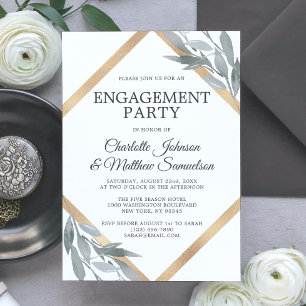 Invitation Élégant Sage feuille Olive Gold ENGAGEMENT PARTI
