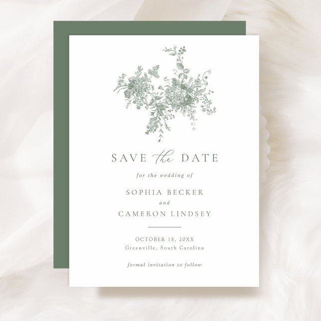 Invitation Élégant Sage Floral Green Wedding Enregistrer la d (Créateur téléchargé)