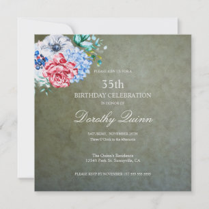 Invitation Elégant Sage Gold Aquarelle Florale Anniversaire