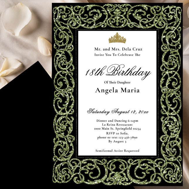 Invitation Elegant Sage green 18th Birthday Debut (Créateur téléchargé)