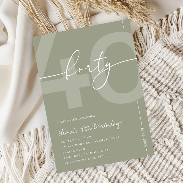 Invitation Elegant Sage Green 40th Birthday Party (Créateur téléchargé)