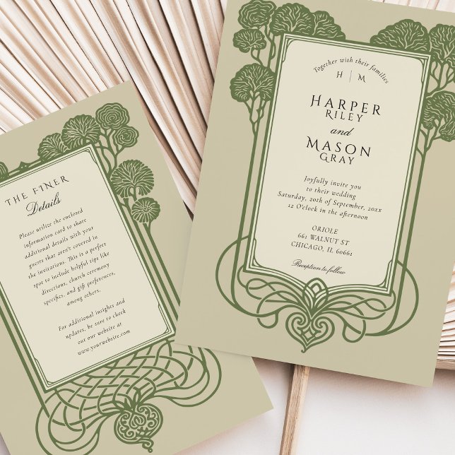 Invitation Elégant Sage Green Art Déco Mariage Arbre (Créateur téléchargé)