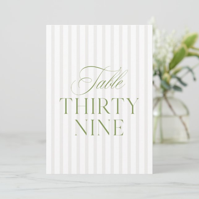 Invitation Elegant Sage Green & Beige Wedding 39 Table Number (Debout devant)
