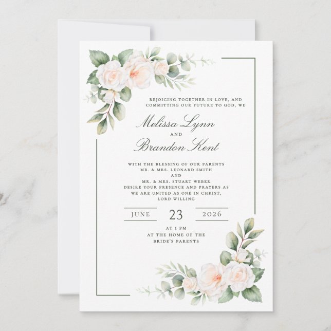 Invitation Elegant Sage Green Blush Floral Watercolor Wedding (Devant)