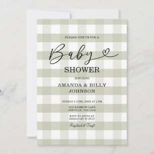 Invitation Elégant Sage Green Classic En vichy Baby shower