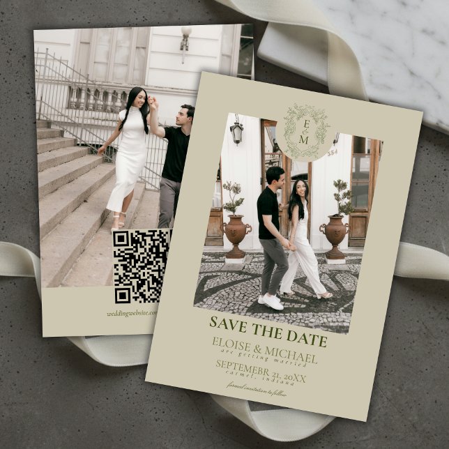 Invitation Elegant Sage Green Crest Monogram Save The Date  (Elegant Sage Green Crest Monogram Save The Date Invitation)