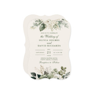 Invitation Elégant Sage Green et Fleurs d'ivoire Mariage