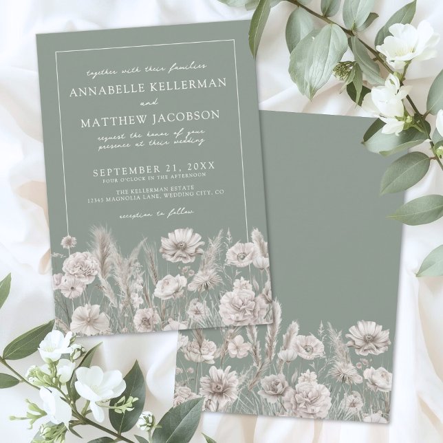 Invitation Elegant Sage Green Floral Boho Wedding (Elegant Sage Green Floral Boho Wedding Invitation)