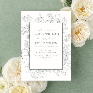 Invitation Élégant Sage Green Floral Line Mariage