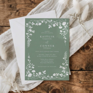 Invitation Elegant Sage Green French Floral Vintage Wedding