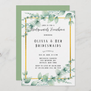 Invitation Élégant Sage Green Greenery Gold Bridesmaiers Déje