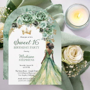 Invitation Elégant Sage Green Rose Floral Sweet 16 Party