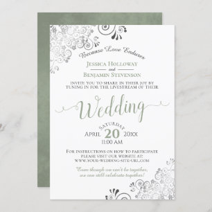 Invitation Elégant Sage Green sur White Mariage Livestream