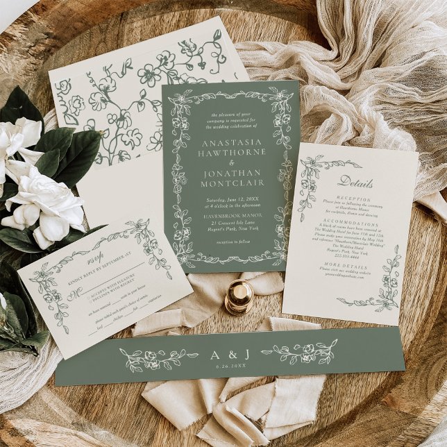Invitation Elegant Sage Green Vintage Victorian Wedding (Créateur téléchargé)