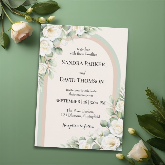 Invitation Elegant Sage Green Watercolor Floral Arch Wedding  (Créateur téléchargé)