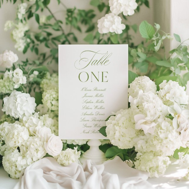Invitation Elegant Sage Green & White Wedding Table Number (Elegant Sage Green & White Wedding Table Number)