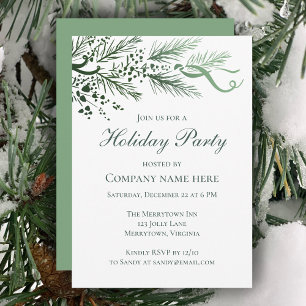 Invitation Elégant Sage Greenery Business Fête de Vacances