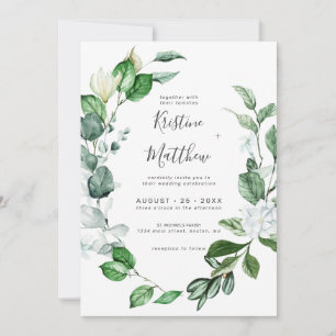 Invitation Elégant Sage Greenery Wreath White Floral Mariage