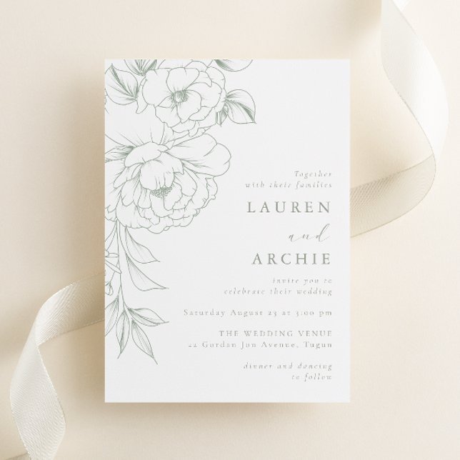 Invitation Elegant Sage Line Art Floral Wedding (Créateur téléchargé)