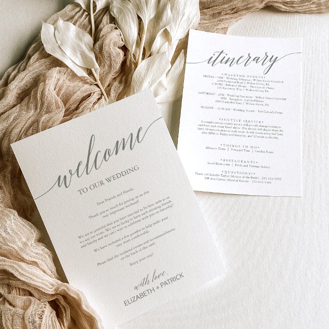 Invitation Elégant Sage Mariage imprimable (Elegant Sage Printable Wedding Welcome Letter Invitation)