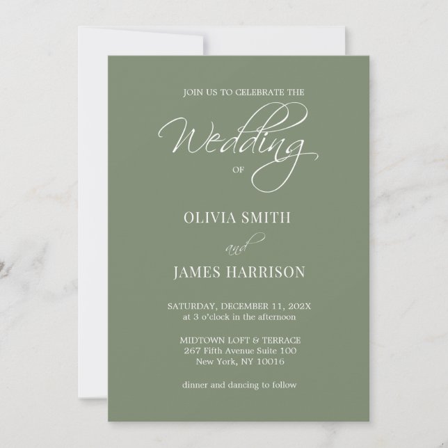 Invitation Élégant Sage Olive Green Simple Mariage moderne (Devant)