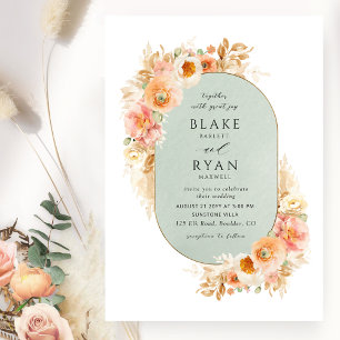 Invitation Elégant Sage, Peach Blush et Crème Mariage ovale I