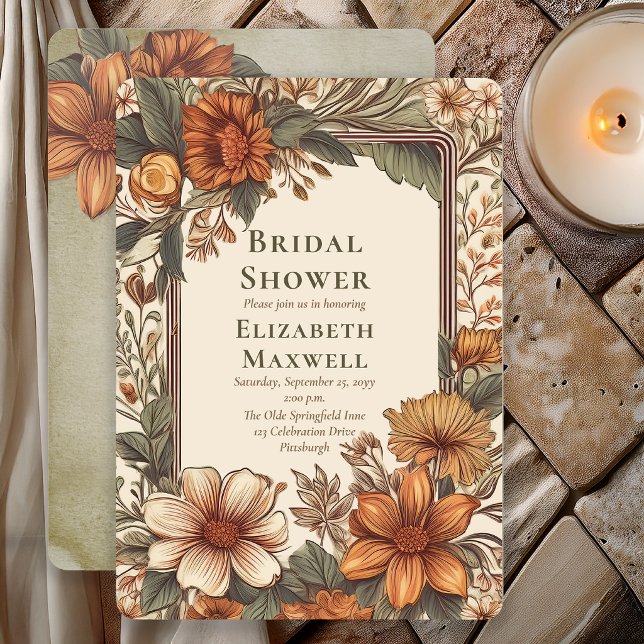 Invitation Elegant Sage Terracotta Floral Bridal Shower (Elegant botanical bridal shower invitation in warm sage and terracotta tones 🌿)