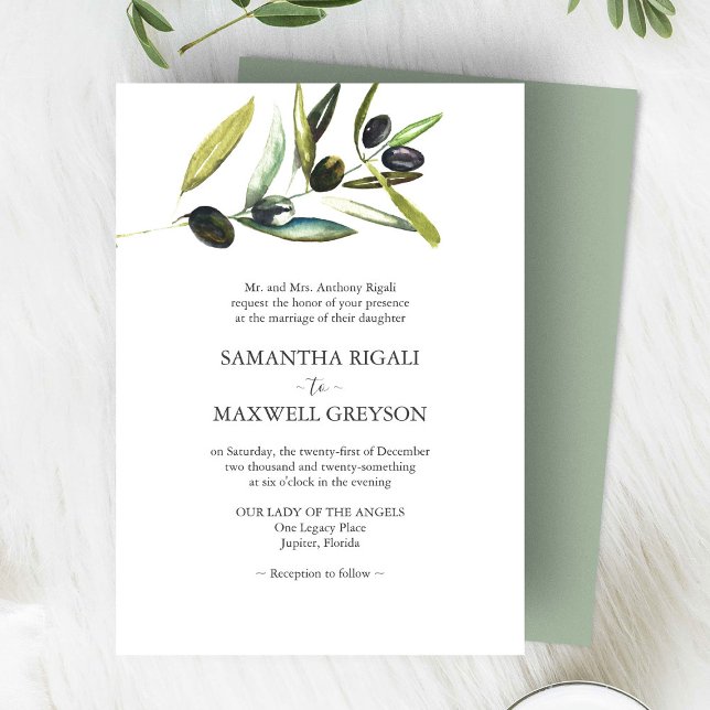 Invitation Elégant Sage Vert Aquarelle Mariage Olive (watercolor wedding invitations olive branch art by Victoria Grigaliunas of Do Tell A Belle)