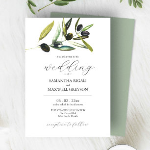 Invitation Elégant Sage Vert Aquarelle Verdure Mariage
