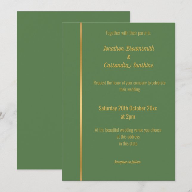 INVITATION ÉLÉGANT SAGE VERT OR CLASSIQUE MARIAGE INVITATIO (Devant / Derrière)