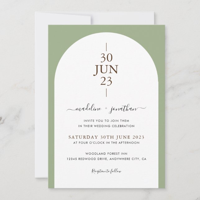 Invitation Elégant Sage Vert Porte Photo Mariage Invit (Devant)