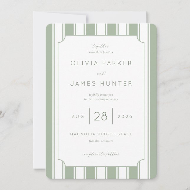 Invitation Elegant Sage Vertical Stripes (Devant)