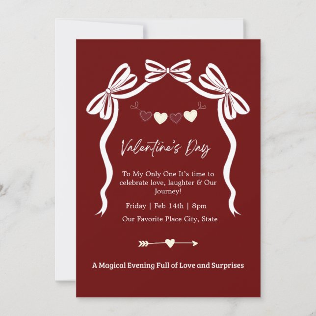 Invitation Élégant Saint-Valentin rouge foncé romantique  (Devant)