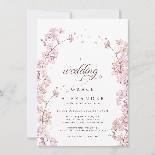 Invitation Élégant Sakura Branche printemps moderne (Devant)