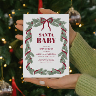 Invitation Élégant Santa Baby Arc Rouge Baby Shower 