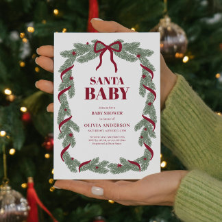 Invitation Élégant Santa Baby Arc Rouge Baby Shower