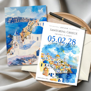 Invitation Elégant Santorini Watercolor Wedding Enregistrer l