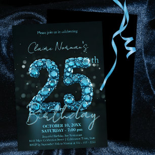 Invitation Elégant Sapphire bleu et noir 25e anniversaire